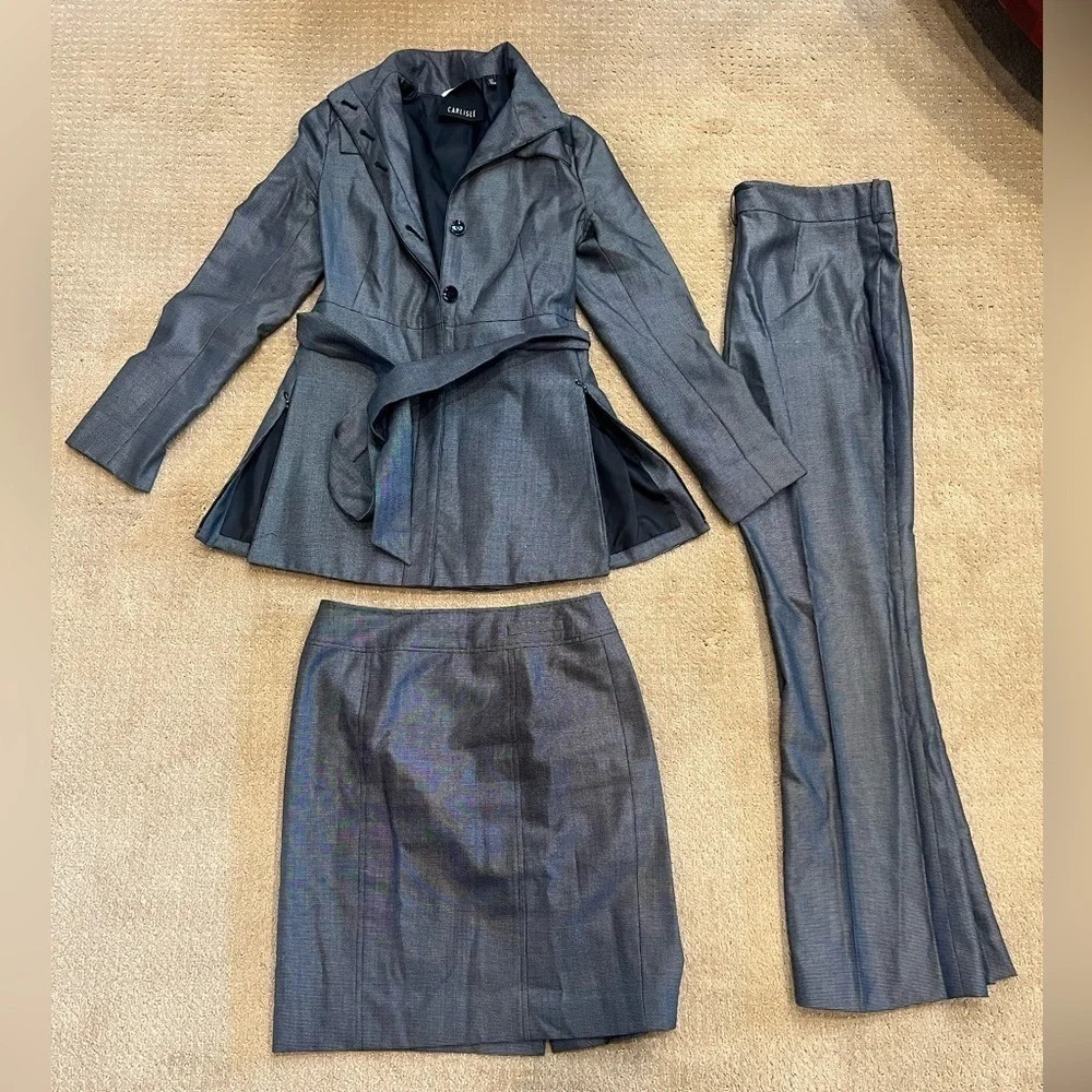Black and White Tweed Carlisle Three Piece Set - Jacket, Pants, and Skirt